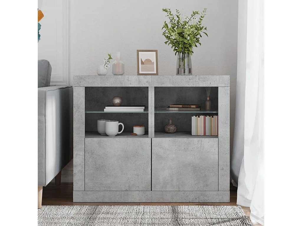 Armoires latérales et lumières LED 2 pcs gris béton