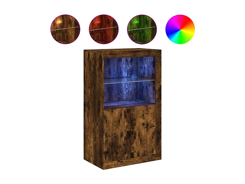 Armoire latérale avec lumières LED chêne fumé bois d'ingénierie