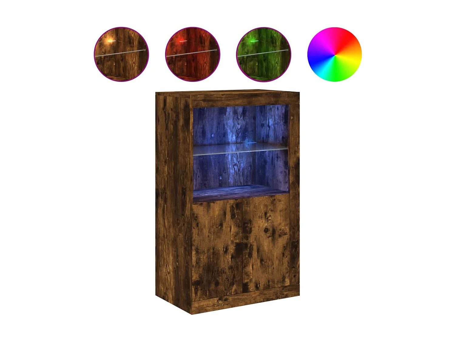 Armoire latérale avec lumières LED chêne fumé bois d'ingénierie