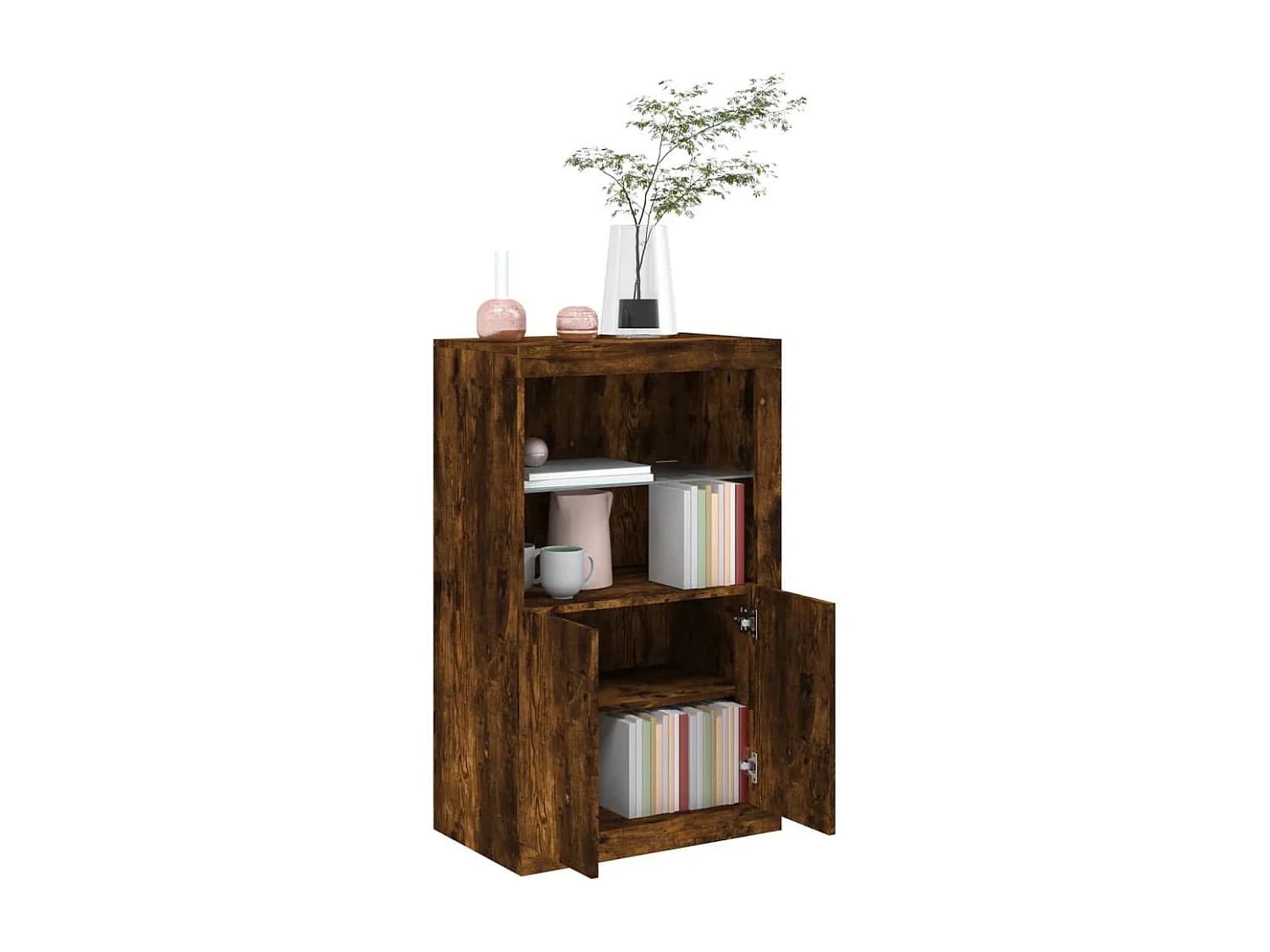 Armoire latérale avec lumières LED chêne fumé bois d'ingénierie