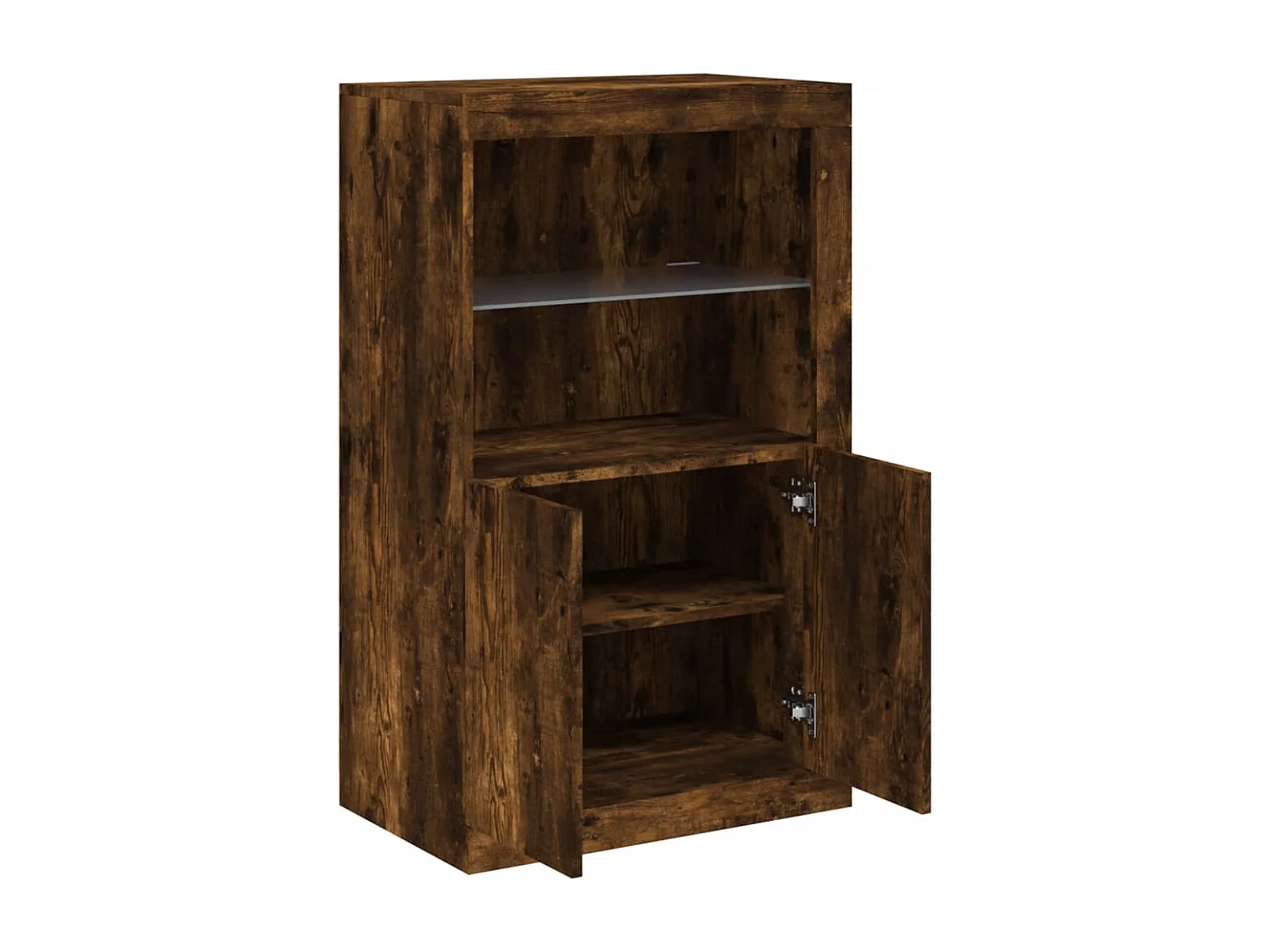 Armoire latérale avec lumières LED chêne fumé bois d'ingénierie