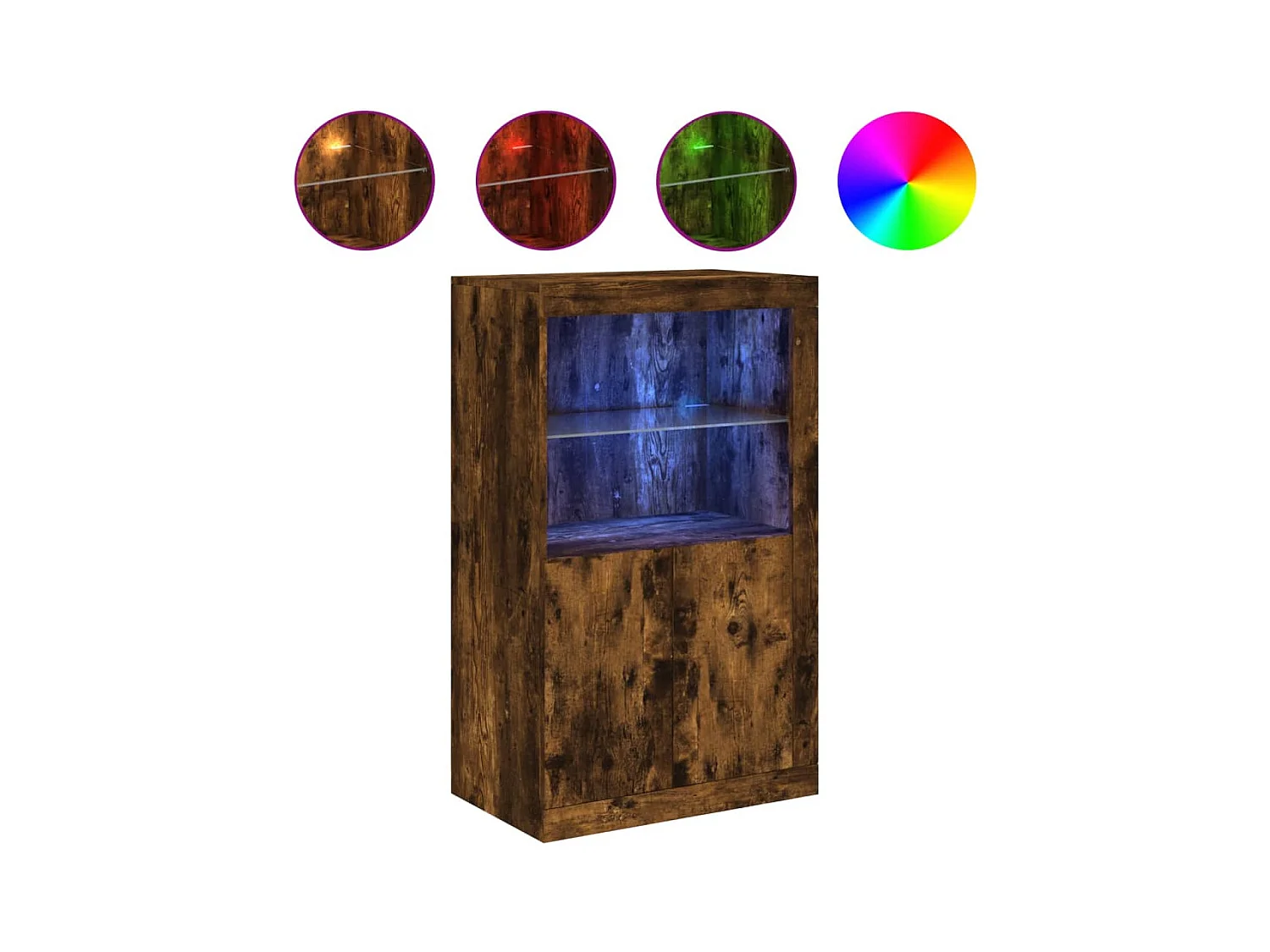 Armoire latérale avec lumières LED chêne fumé bois d'ingénierie