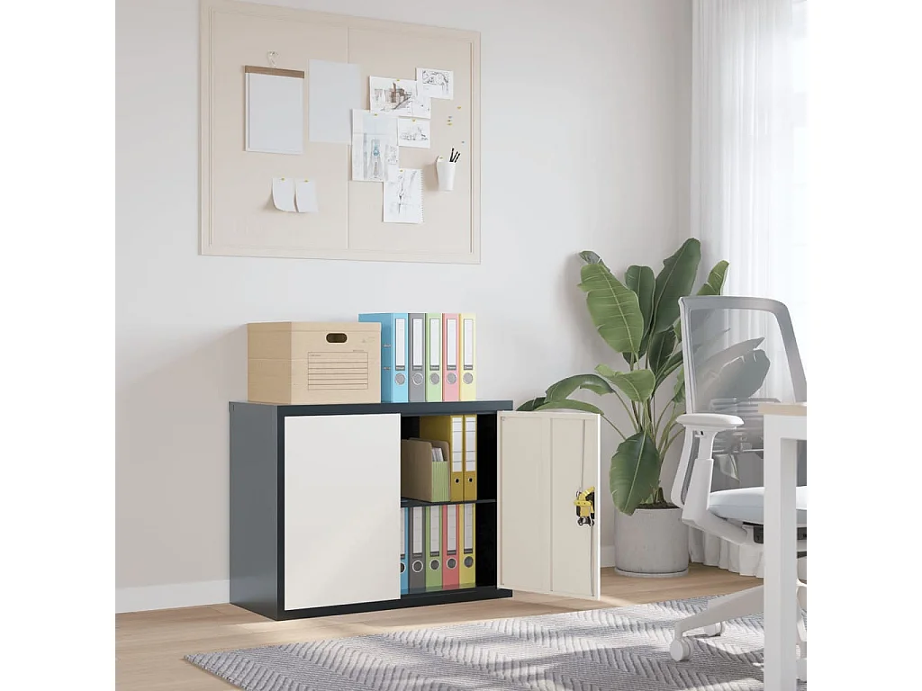 Archiefkast 90x40x70 cm staal antracietkleurig en wit