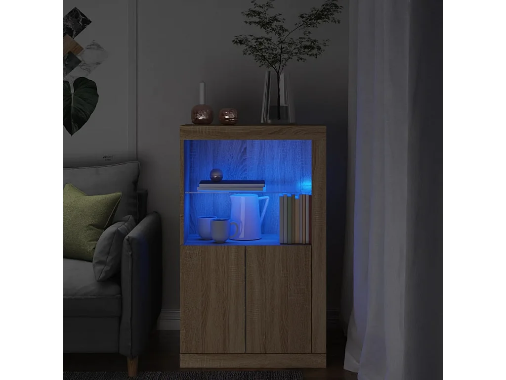 Armoire latérale avec lumières LED chêne sonoma