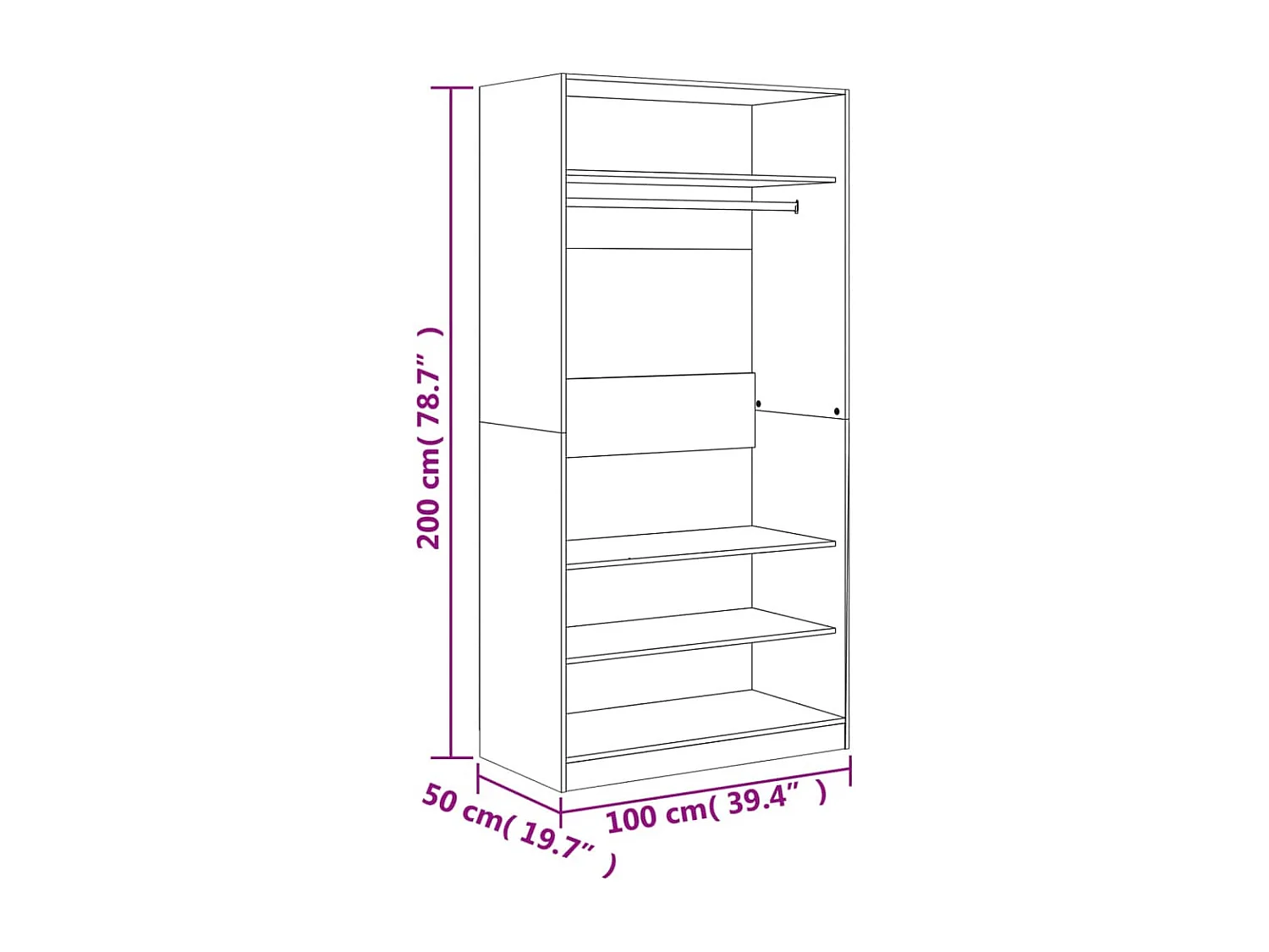 Armoire dressing 1 penderie 3 étagères 100cm - Collection Klozer-Marron fumé