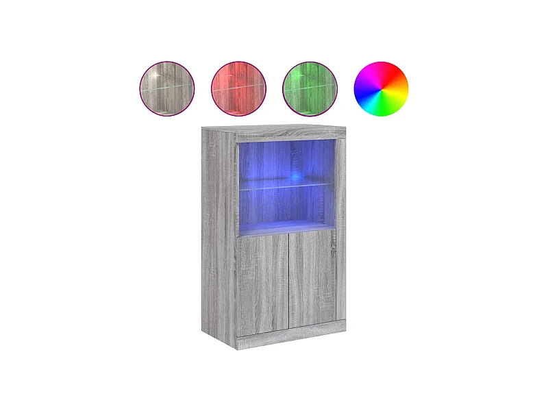 Armoire latérale et lumières LED sonoma gris bois d'ingénierie