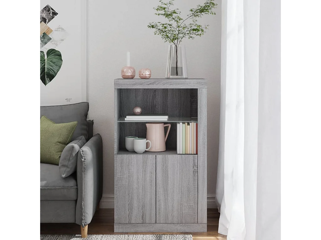 Armoire latérale et lumières LED sonoma gris bois d'ingénierie