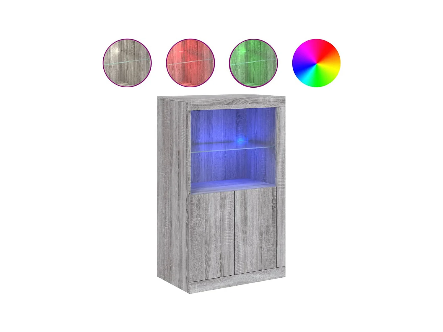 Armoire latérale et lumières LED sonoma gris bois d'ingénierie