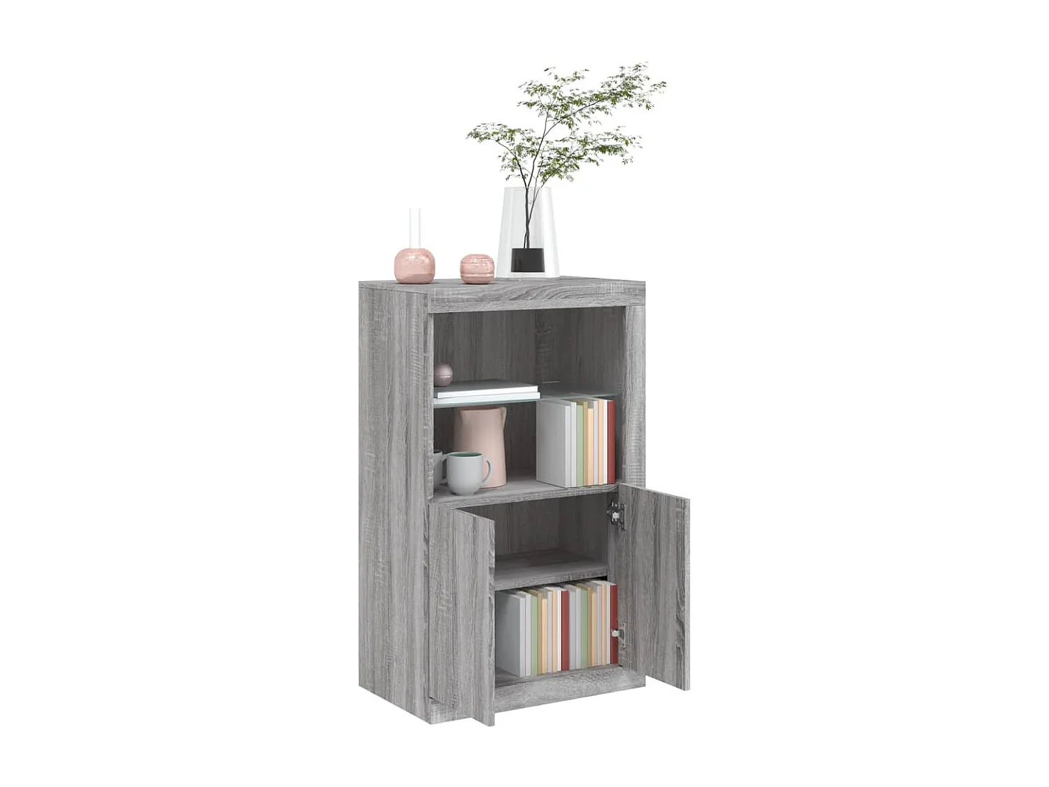 Armoire latérale et lumières LED sonoma gris bois d'ingénierie