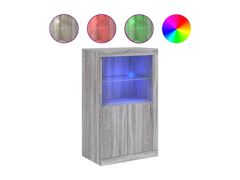 Armoire latérale et lumières LED sonoma gris bois d'ingénierie