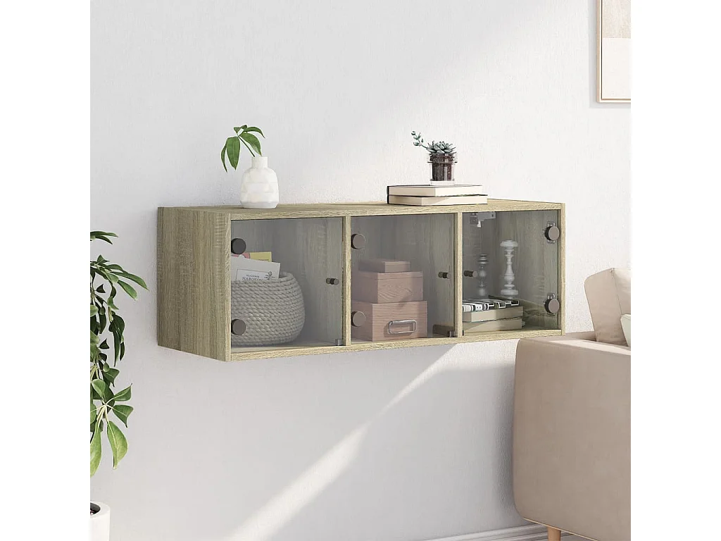 Armoire murale avec portes en verre chêne sonoma 102x37x35
