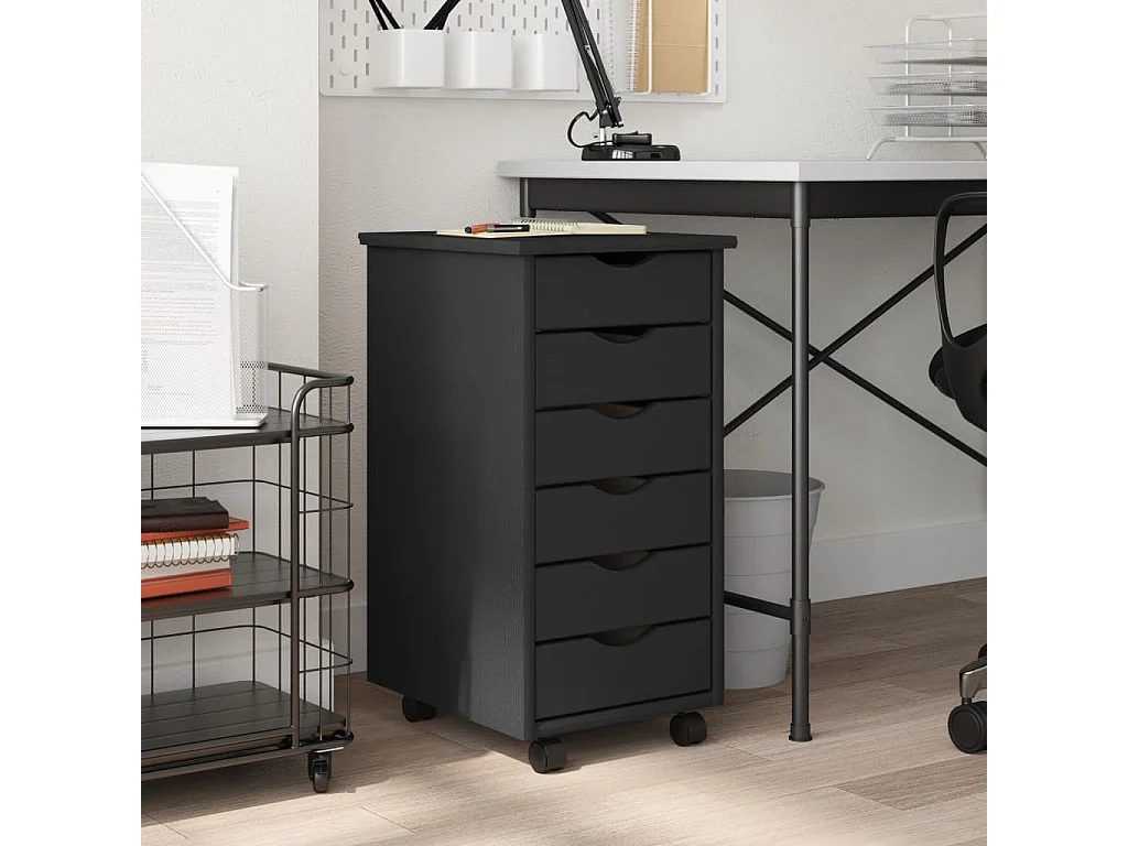 Armoire roulante avec tiroirs MOSS gris bois de pin solide