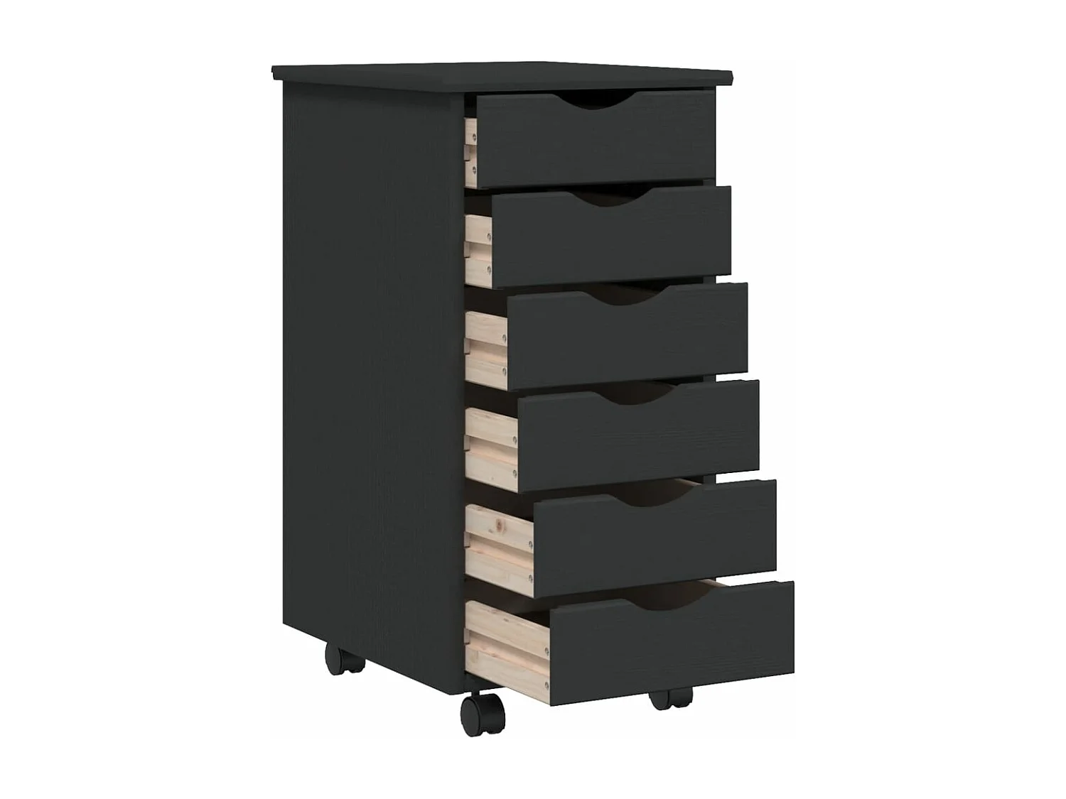 Armoire roulante avec tiroirs MOSS gris bois de pin solide