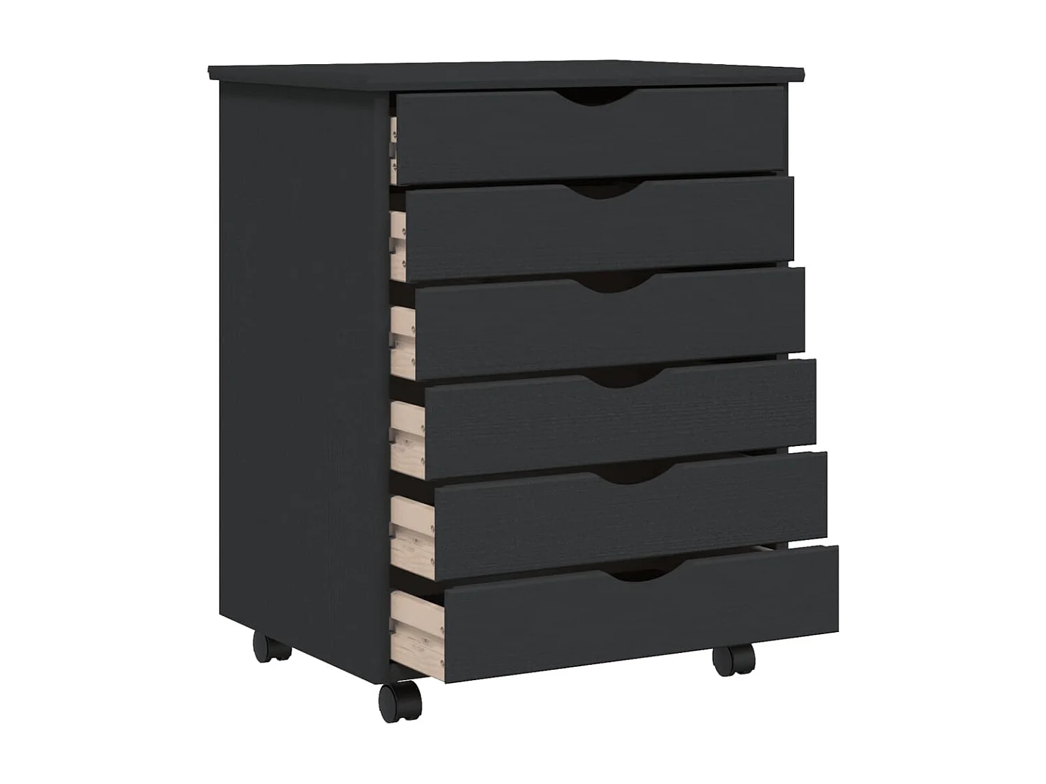 Armoire roulante avec tiroirs MOSS gris bois de pin solide