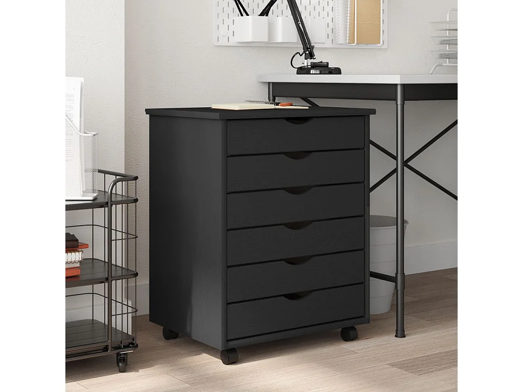 Armoire roulante avec tiroirs MOSS gris bois de pin solide