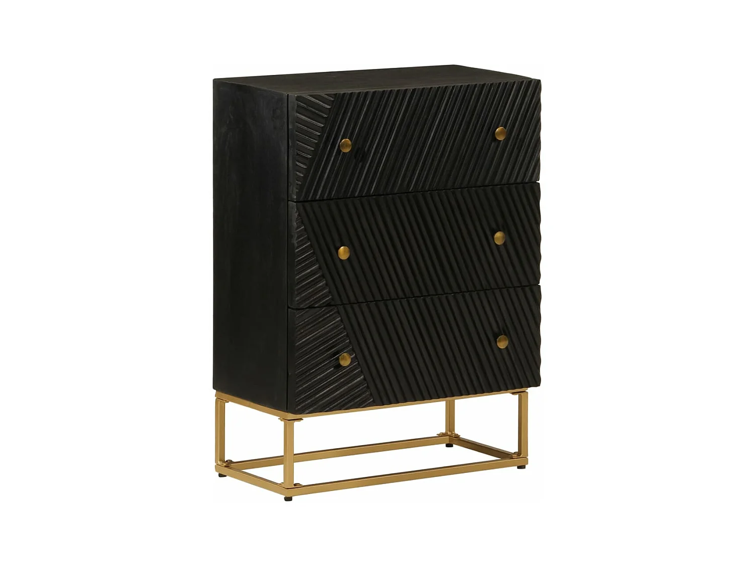 Commode noir 55x30x76 bois massif de manguier et fer