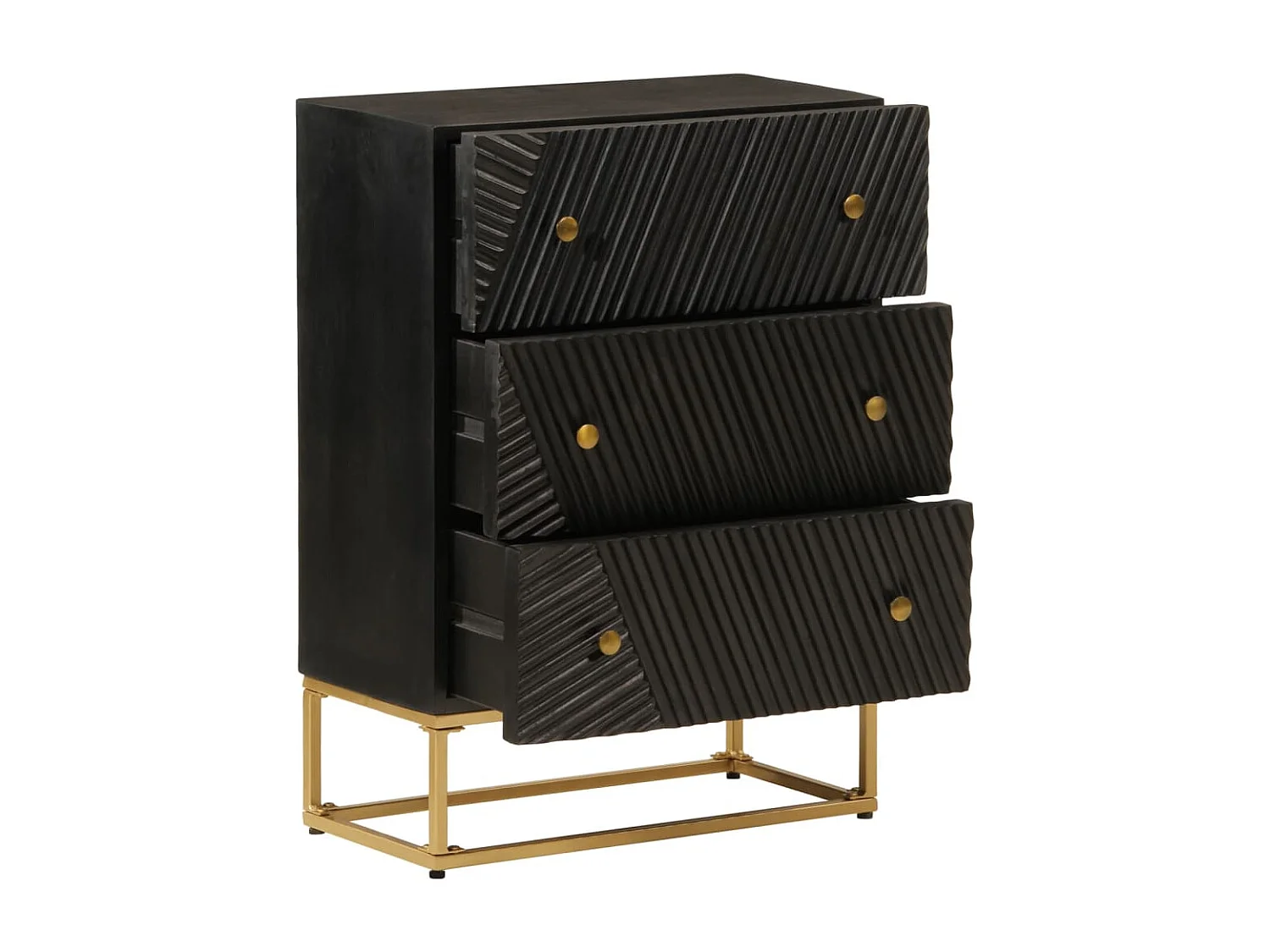 Commode noir 55x30x76 bois massif de manguier et fer