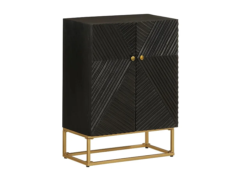 Buffet noir 55x30x76 bois massif de manguier et fer