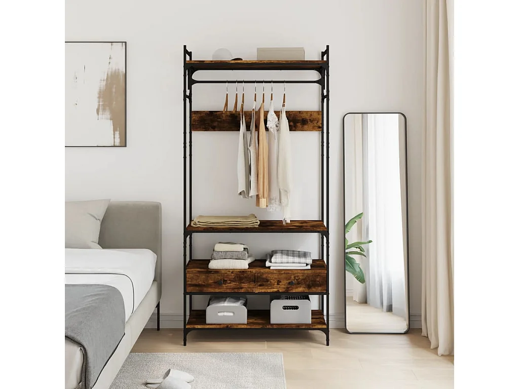 Armoire à tiroirs chêne fumé 89x39x184,5 bois d'ingénierie