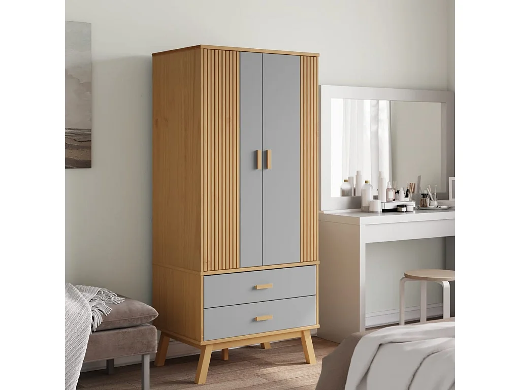 Garde-robe OLDEN gris et marron 76,5x53x172 bois massif pin