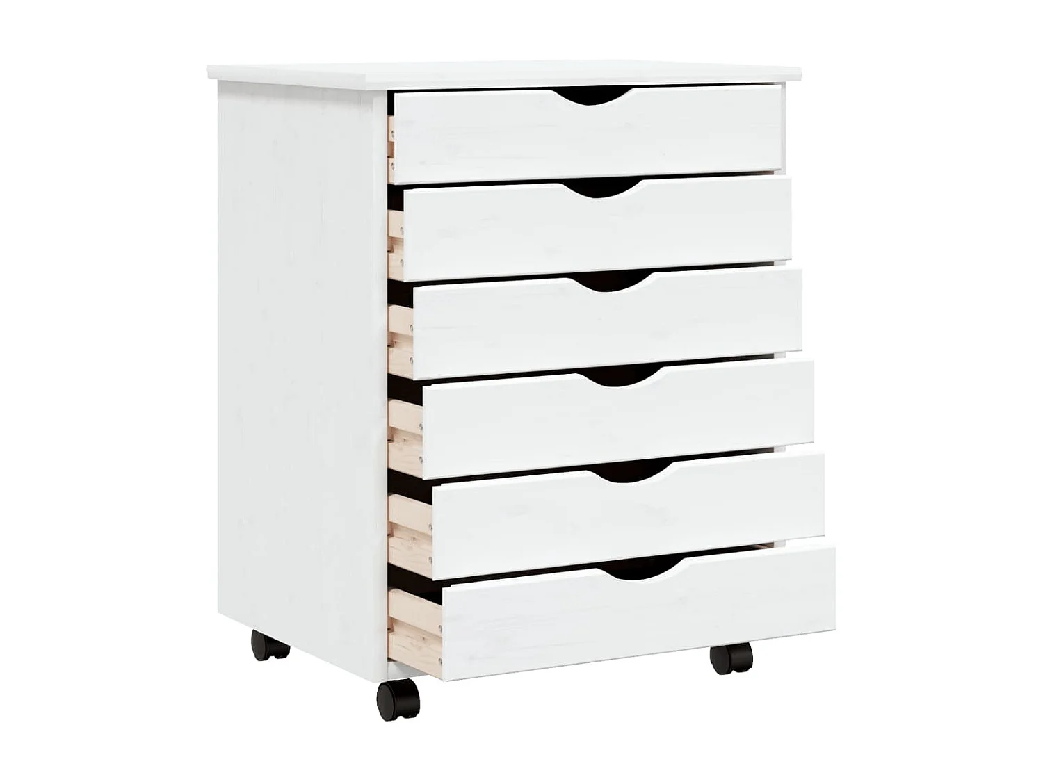Armoire roulante avec tiroirs MOSS blanc bois de pin solide