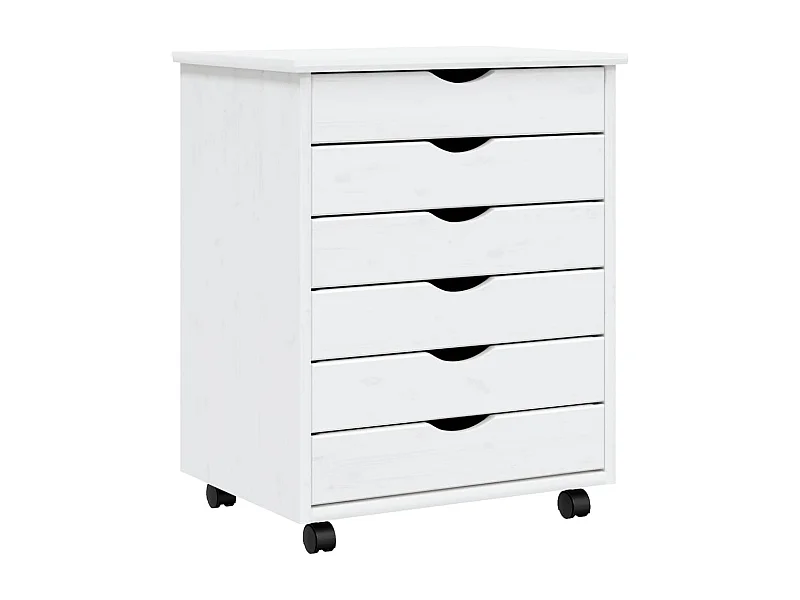 Armoire roulante avec tiroirs MOSS blanc bois de pin solide