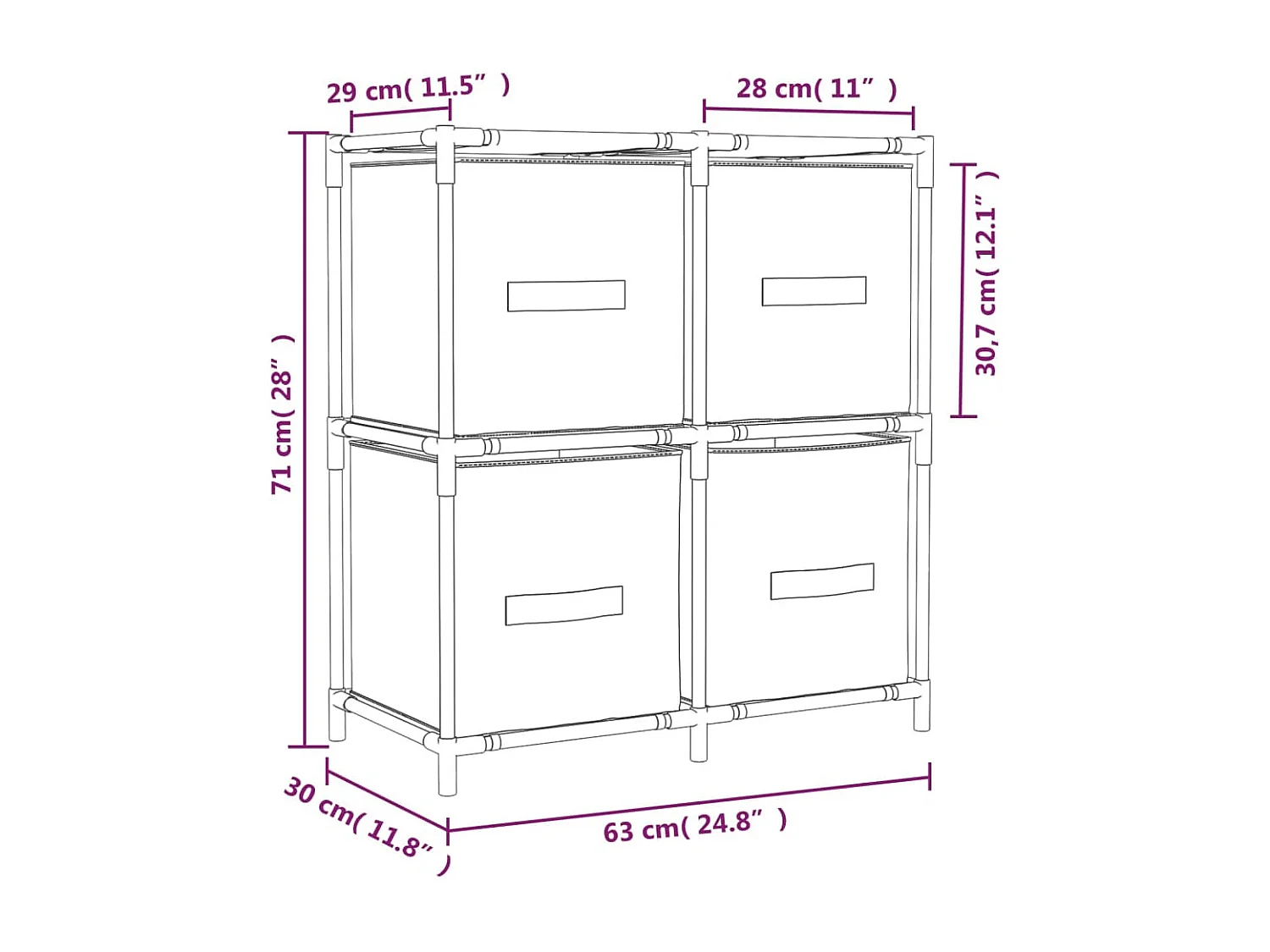 Armoire de rangement 4 paniers en tissu Crème 63x30x71 Acier