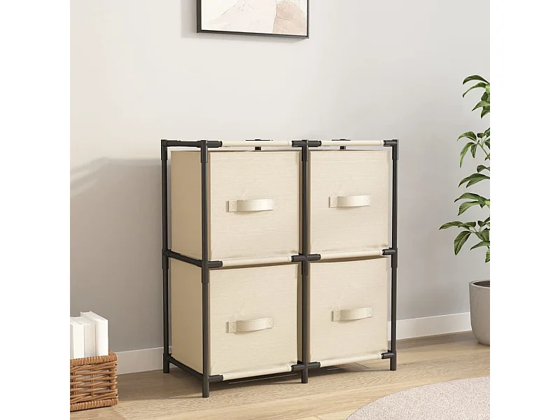 Armoire de rangement 4 paniers en tissu Crème 63x30x71 Acier