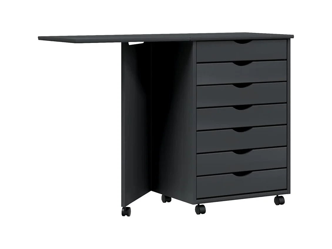 Armoire roulante avec bureau MOSS gris bois de pin solide