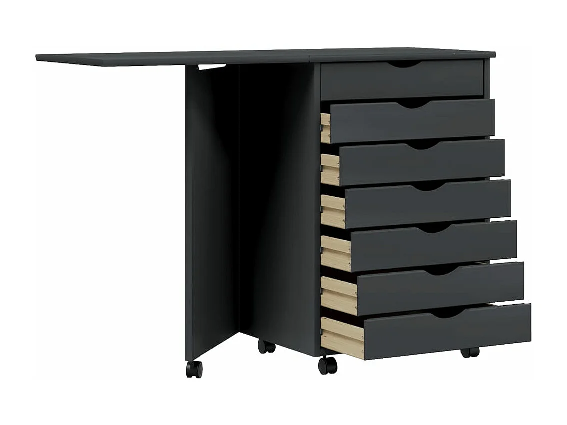 Armoire roulante avec bureau MOSS gris bois de pin solide