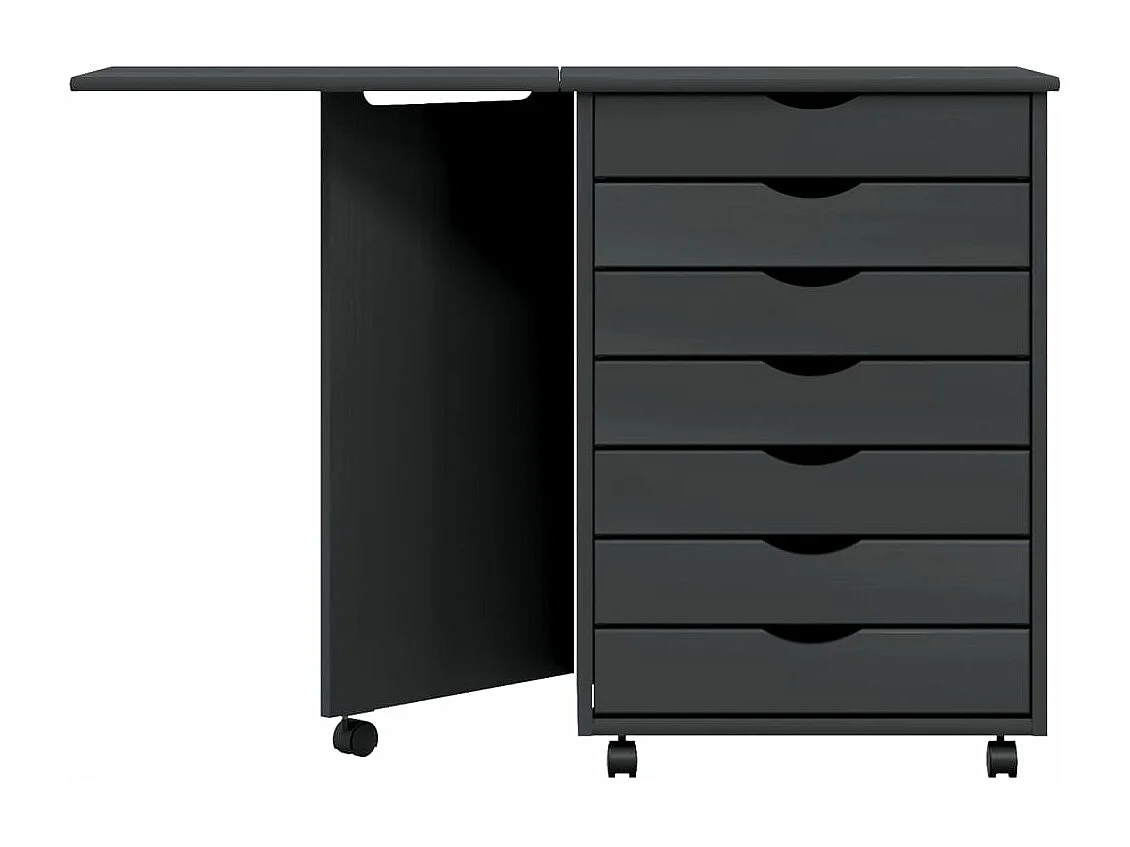 Armoire roulante avec bureau MOSS gris bois de pin solide