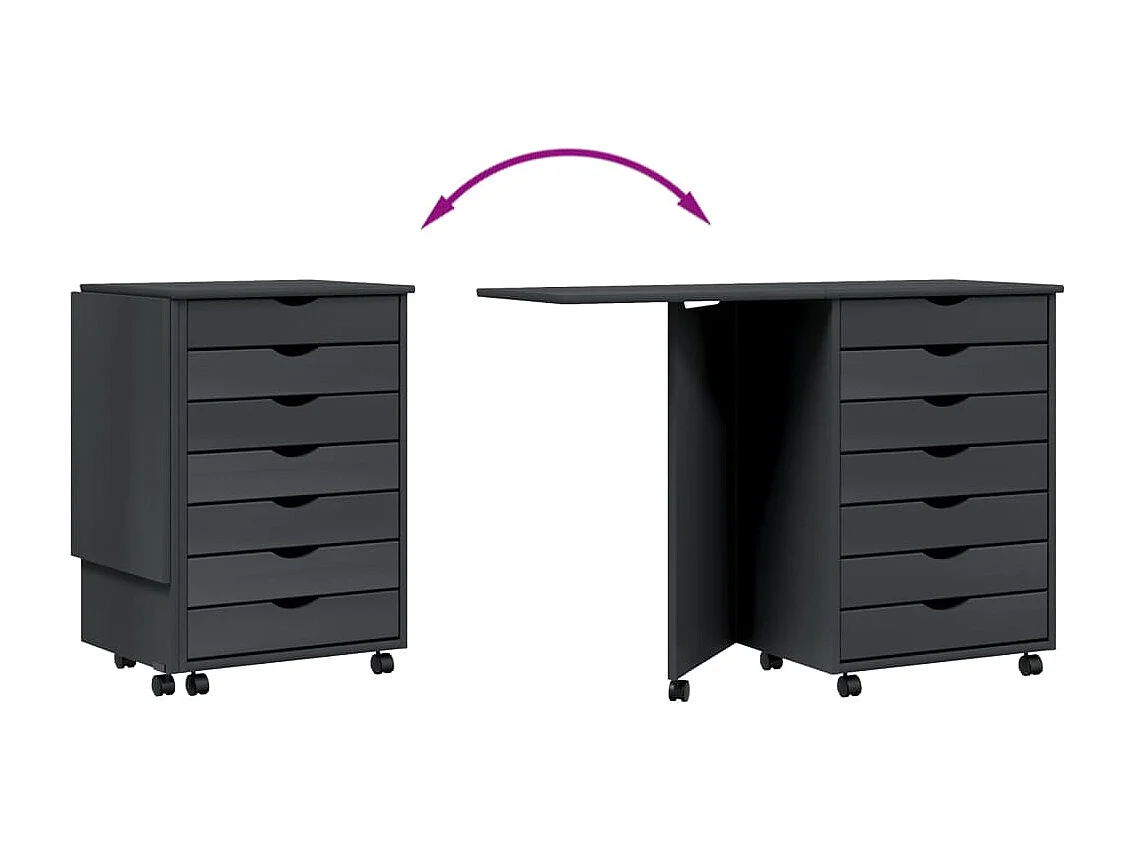 Armoire roulante avec bureau MOSS gris bois de pin solide