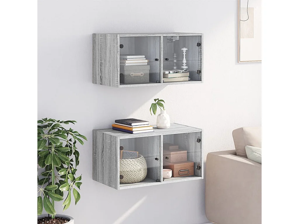 Armoires murales portes vitrées 2 pcs sonoma gris 68,5x37x35