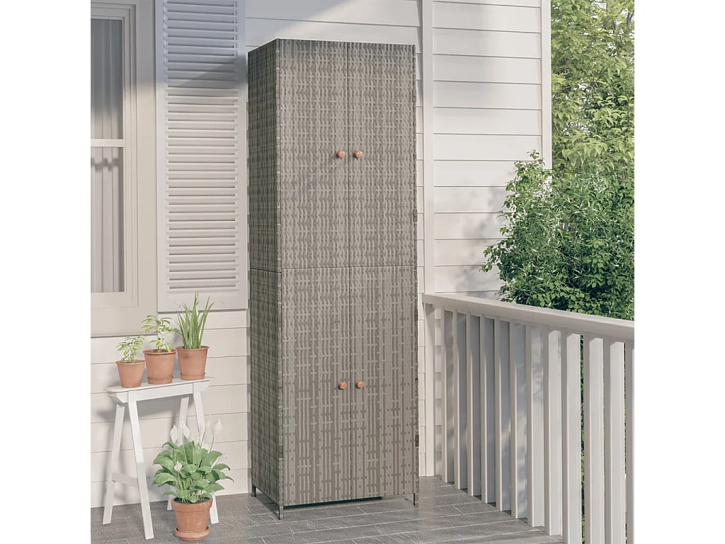 Armoire de rangement jardin Gris 59x40x180 Résine tressée