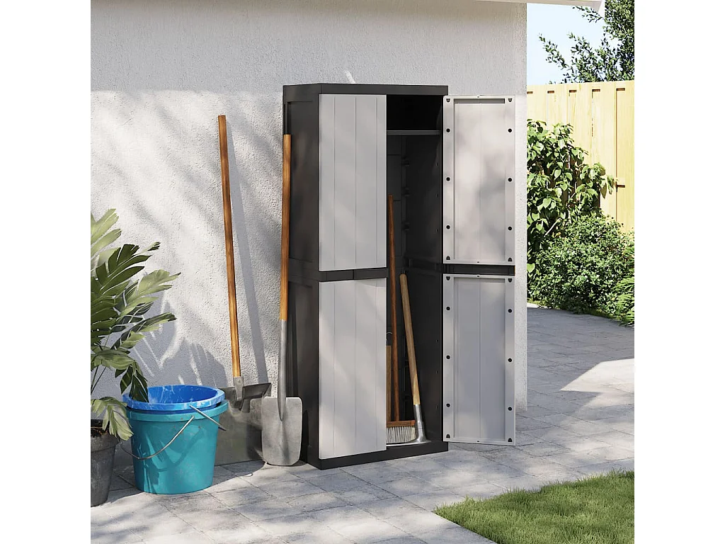 Armoire de rangement d'extérieur gris et noir 65x37x165 PP