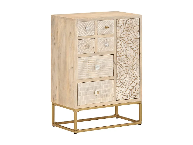 Buffet noir 55x30x76 bois massif de manguier et fer