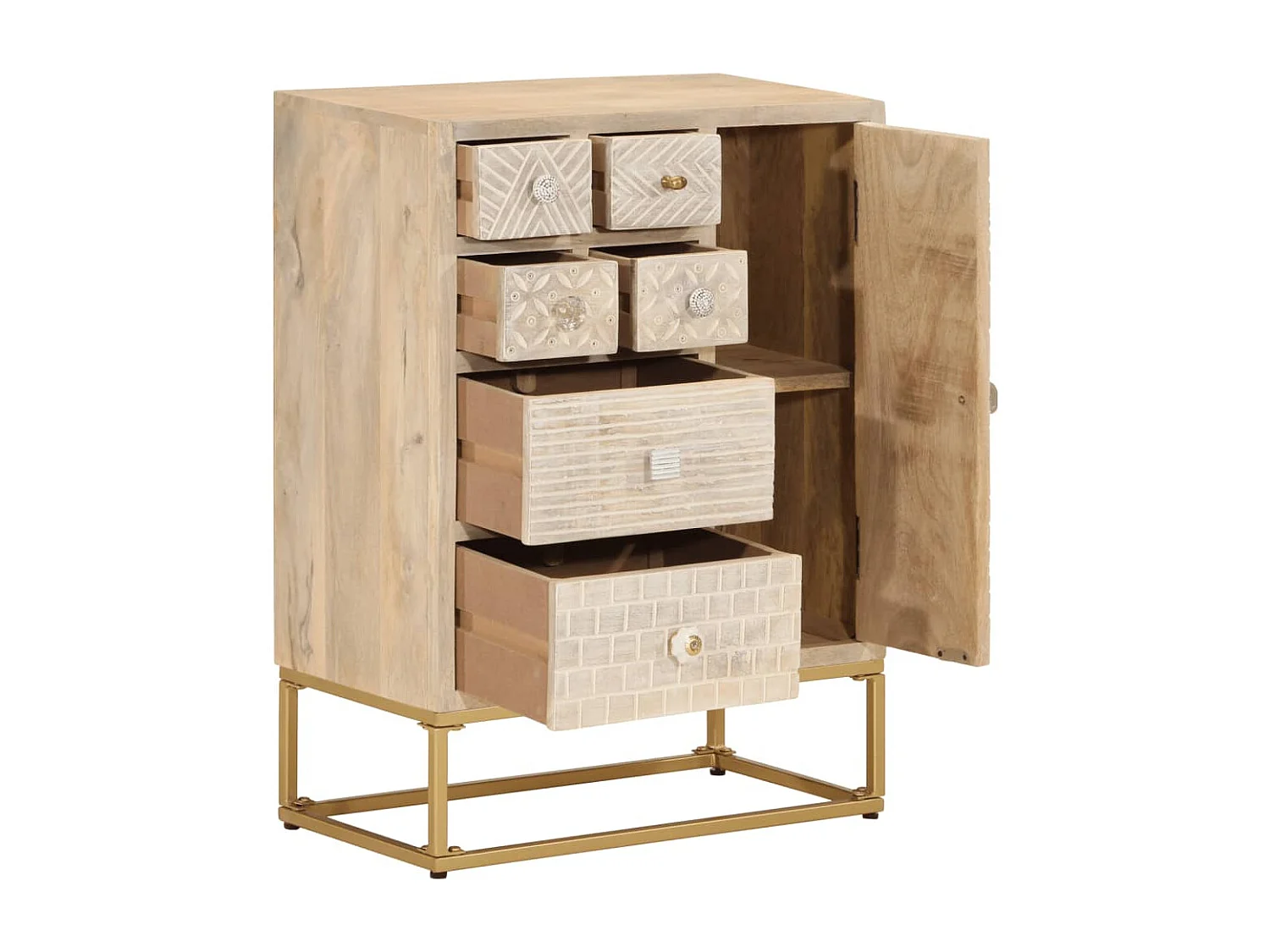 Buffet noir 55x30x76 bois massif de manguier et fer