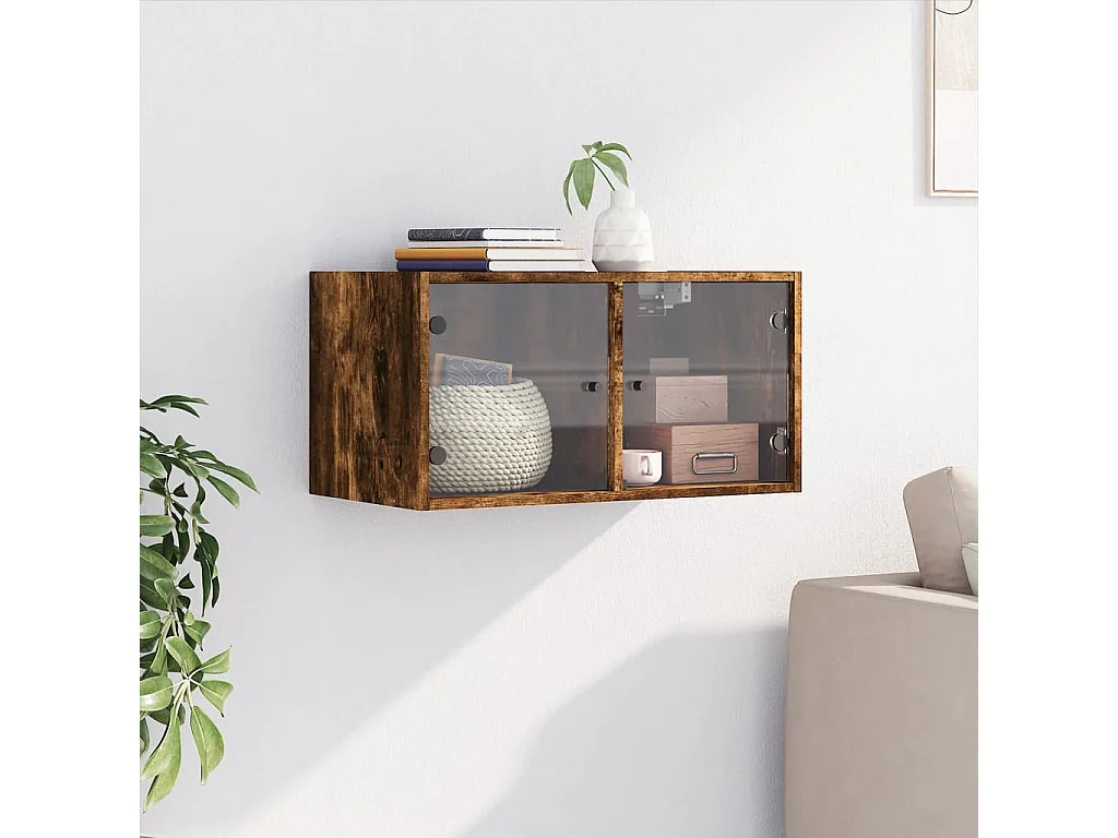 Armoire murale avec portes en verre chêne fumé 68,5x37x35