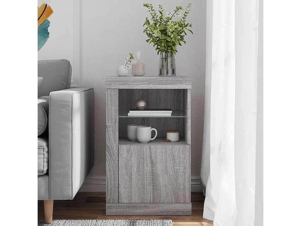 Armoire latérale et lumières LED sonoma gris bois d'ingénierie