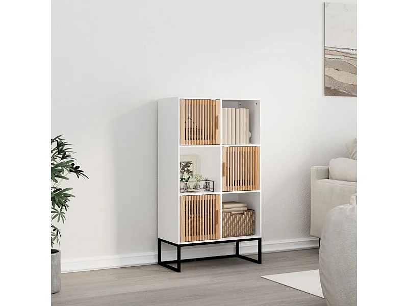 Buffet haut blanc 70x35x125 bois d'ingénierie