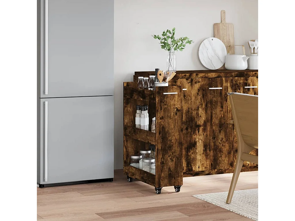 Armoire avec roues chêne fumé 60x22x79 bois d'ingénierie