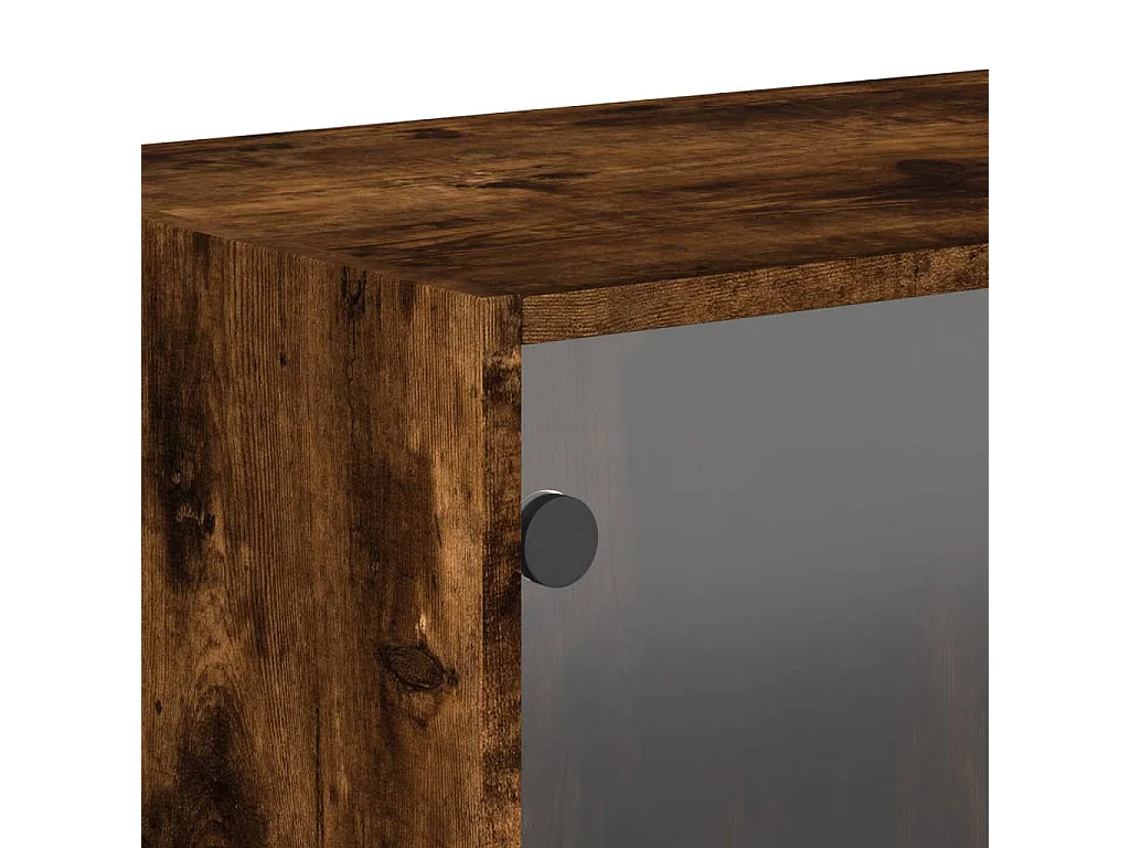 Armoires murales et portes vitrées 2pcs chêne fumé 68,5x37x35