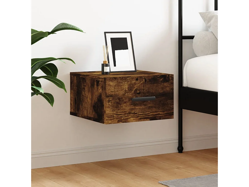 Table de chevet murale chêne fumé 35x35x20