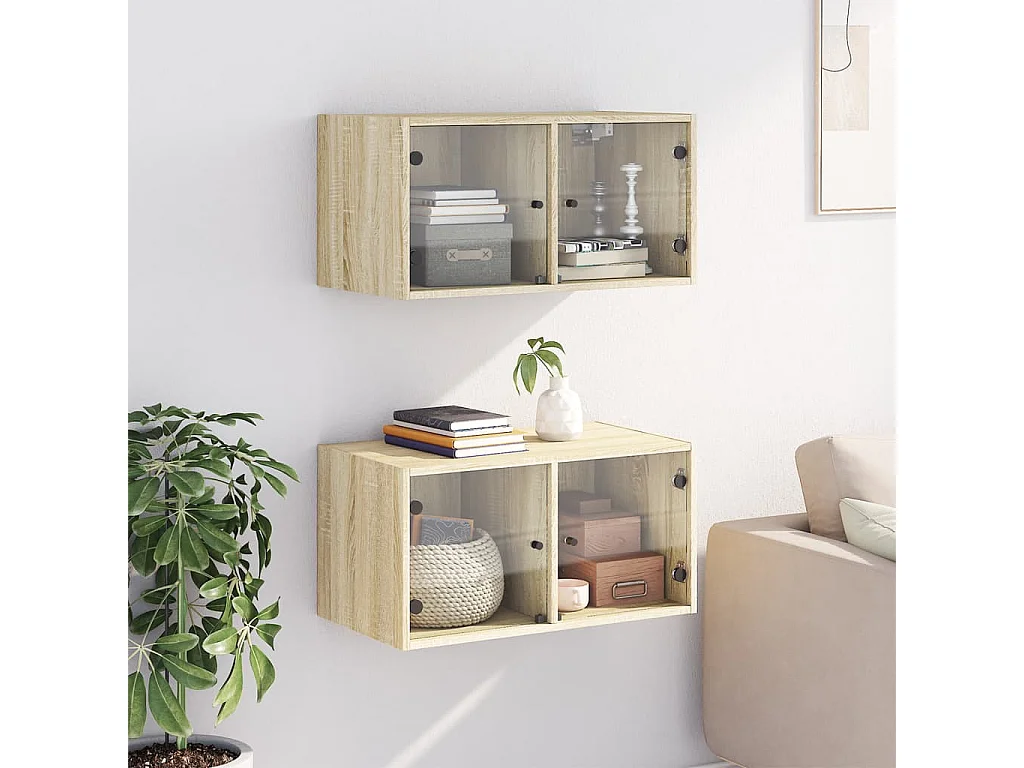 Armoires murales portes vitrées 2 pcs chêne sonoma 68,5x37x35