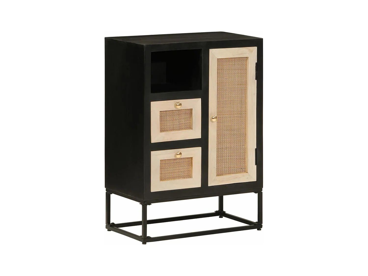 Buffet noir 55x30x76 bois massif de manguier et fer