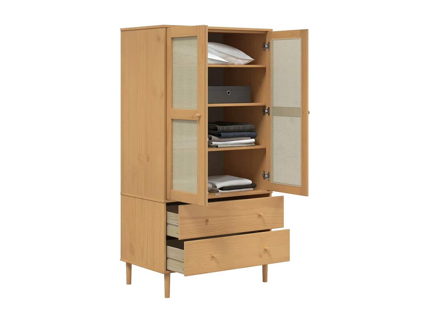 Garde-robe SENJA aspect rotin marron bois massif de pin