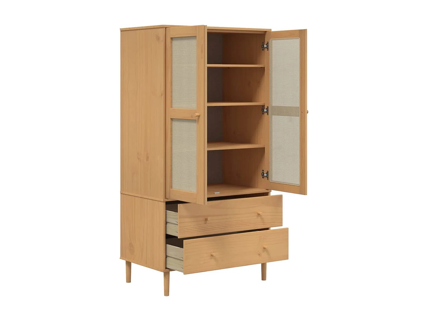 Garde-robe SENJA aspect rotin marron bois massif de pin