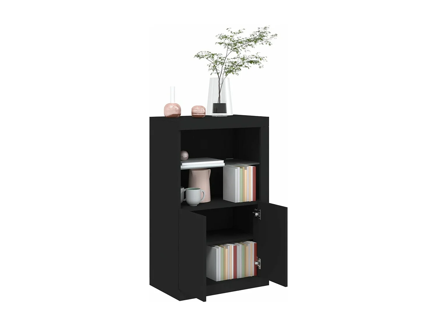 Armoire latérale avec lumières LED noir bois d'ingénierie