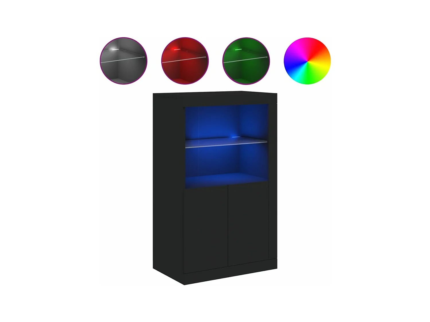 Armoire latérale avec lumières LED noir bois d'ingénierie