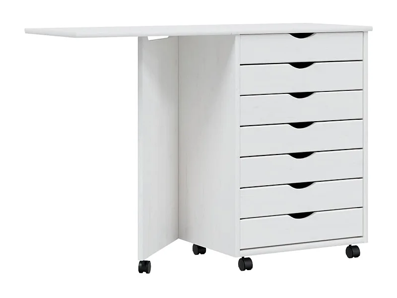 Armoire roulante avec bureau MOSS blanc bois de pin solide